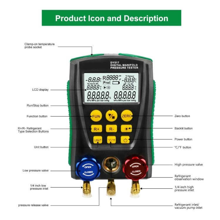 DUOYI DY517A Car Air Conditioning Diagnostic Instrument Temperature Monitor Fluoride Meter, DY517A DUOYI DY517A Car Air Conditioning Diagnostic Instrument Temperature Monitor Fluoride Meter, DY517A